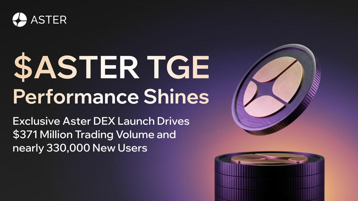 $ASTER TGE Day-One Performance Shines: Exclusive Aster DEX Launch Drives $371 Million Trading Volume and nearly 330,000 New Users